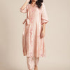 Indyancart VA Women's Peach-Coloured Printed Regular Kurta with Trousers