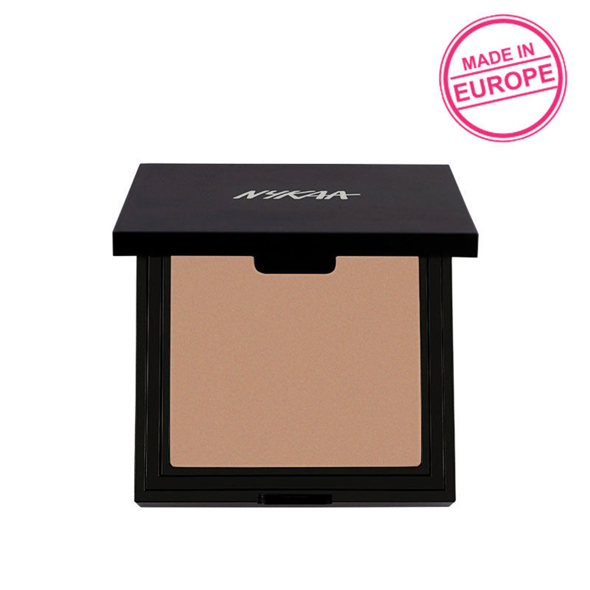 Nykaa Cosmetics SKINgenius Matte Powder Compact in Cosy Chestnut 04, showing the compact with open lid and pressed powder.
