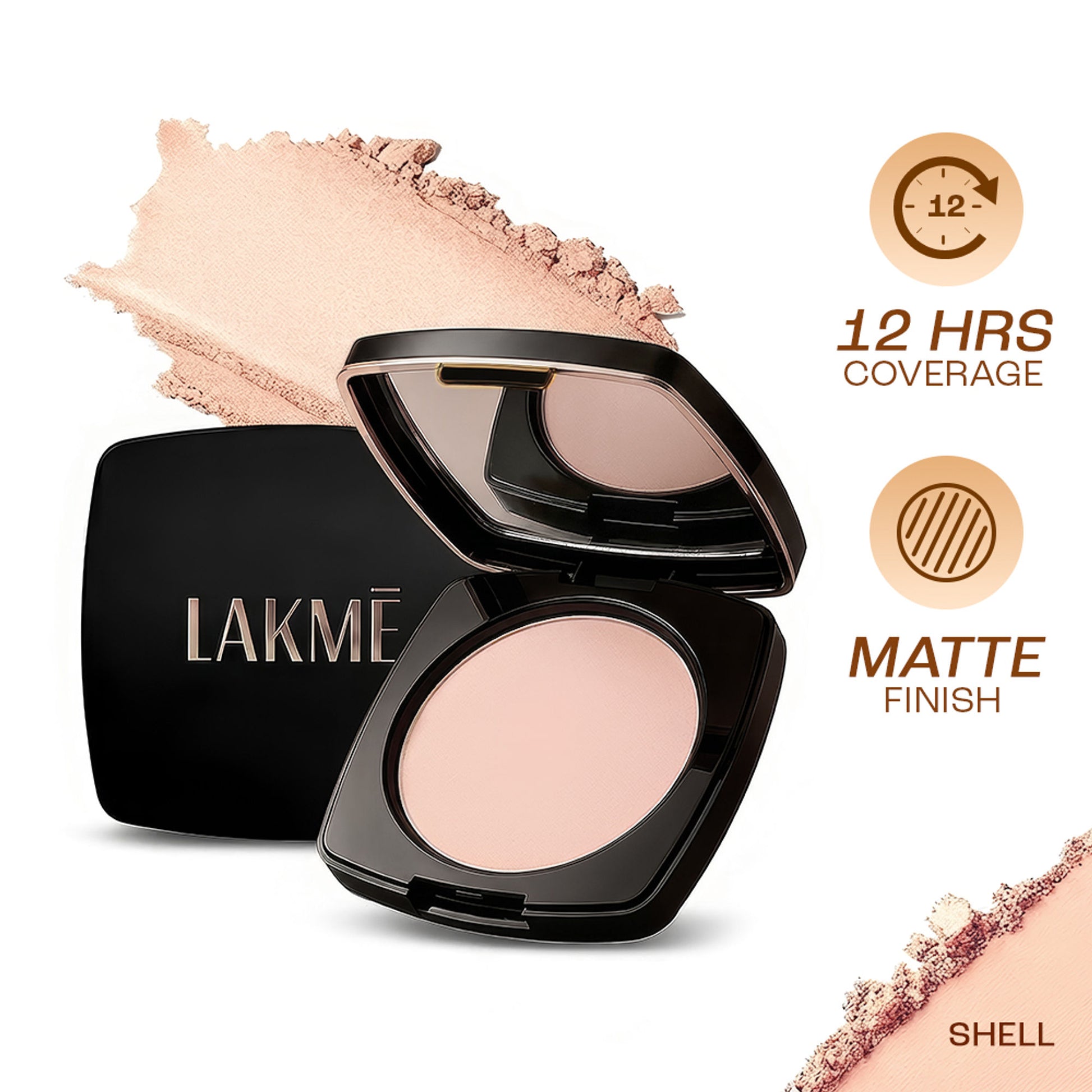 Lakme Forever Matte Compact, Smooth Finish, Lasts For 12 Hrs, Even Toned Look - Shell