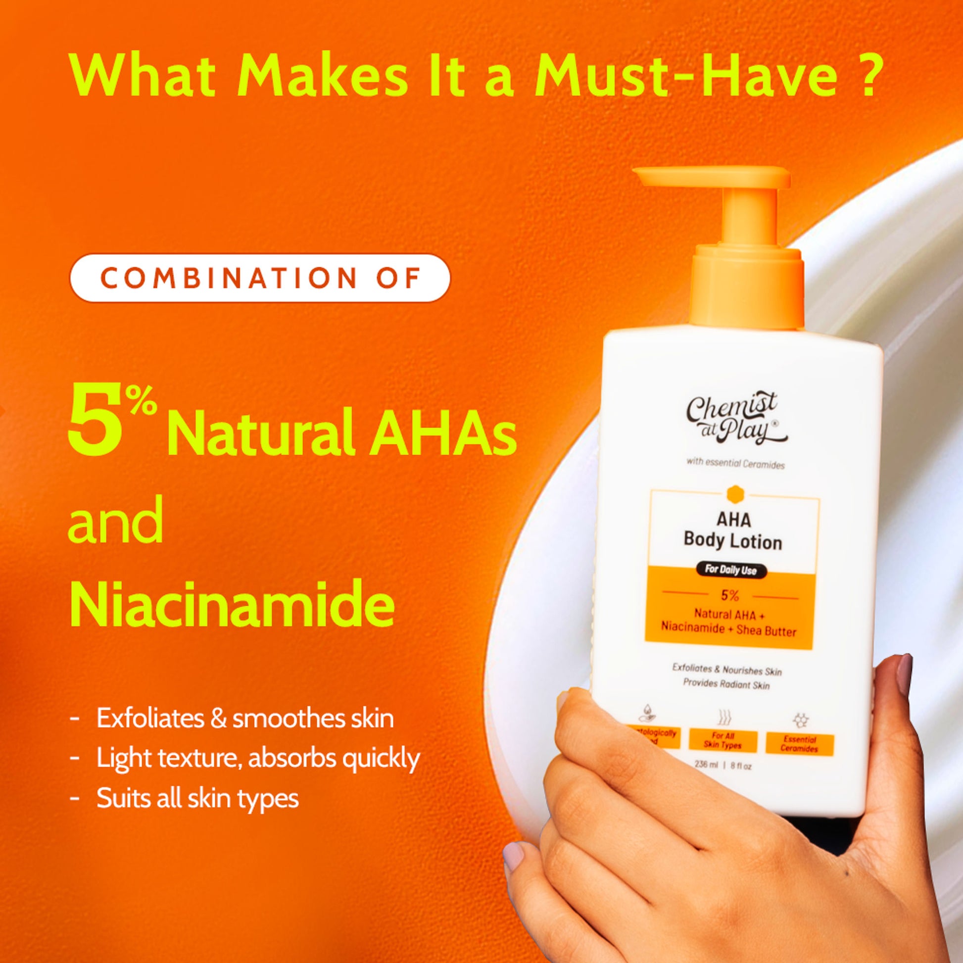 Chemist At Play AHA Body Lotion With Niacinamide Shea Butter Moisturizer For All Skin Types