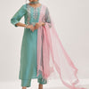 Indyancart VA Women'sFloral Yoke Design Gotta Patti Kurta & Trousers With Dupatta