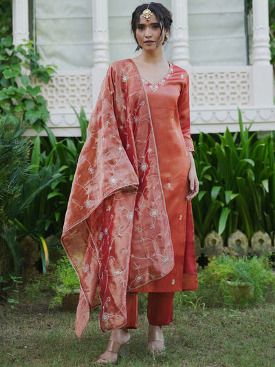 Indyancart IE Women Floral Embroidered Regular Liva Kurta with Trousers & With Dupatta