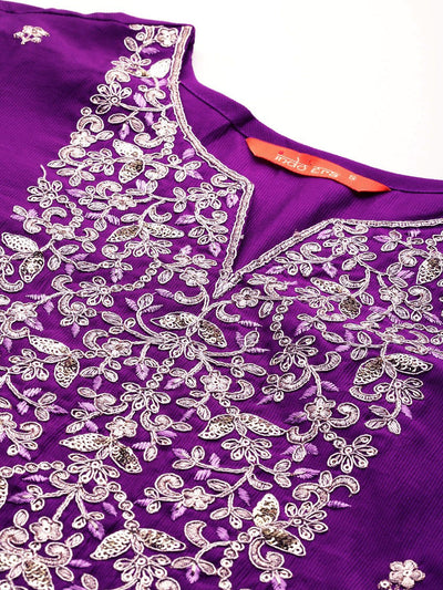 Indyancart IE Floral Embroidered Sequinned Liva Kurta with Trousers & With Dupatta