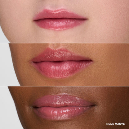 Bobbi Brown Extra Color Shine Lipstick in Nude Mauve, showing the glossy lipstick tube and the mauve shade.
