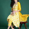 Indyancart IE Women Floral Printed Empire Mirror Work Pure Cotton Kurta with Trousers & With Dupatta