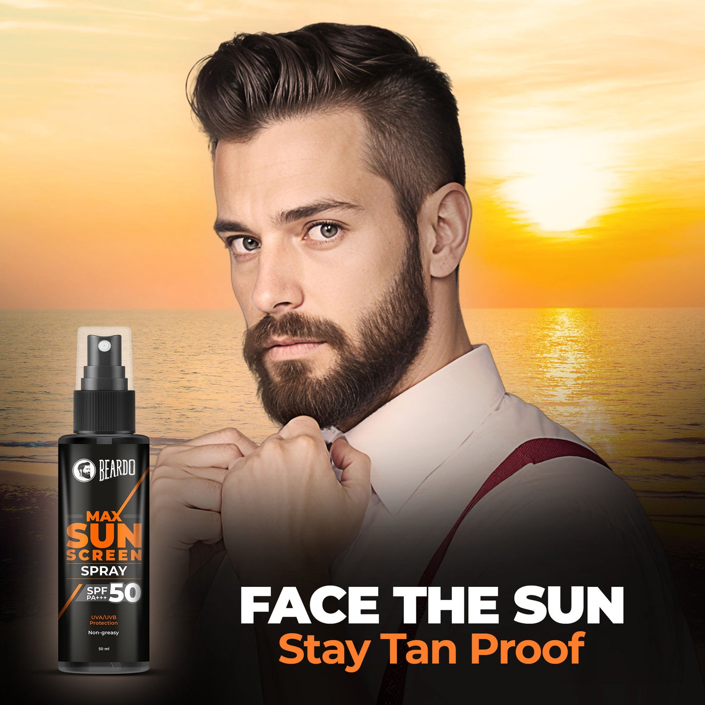 Beardo Max Sunscreen Spray SPF-50 P+++ For Indian Men,Non-Greasy Sunscreen Spray,For Oily Skin