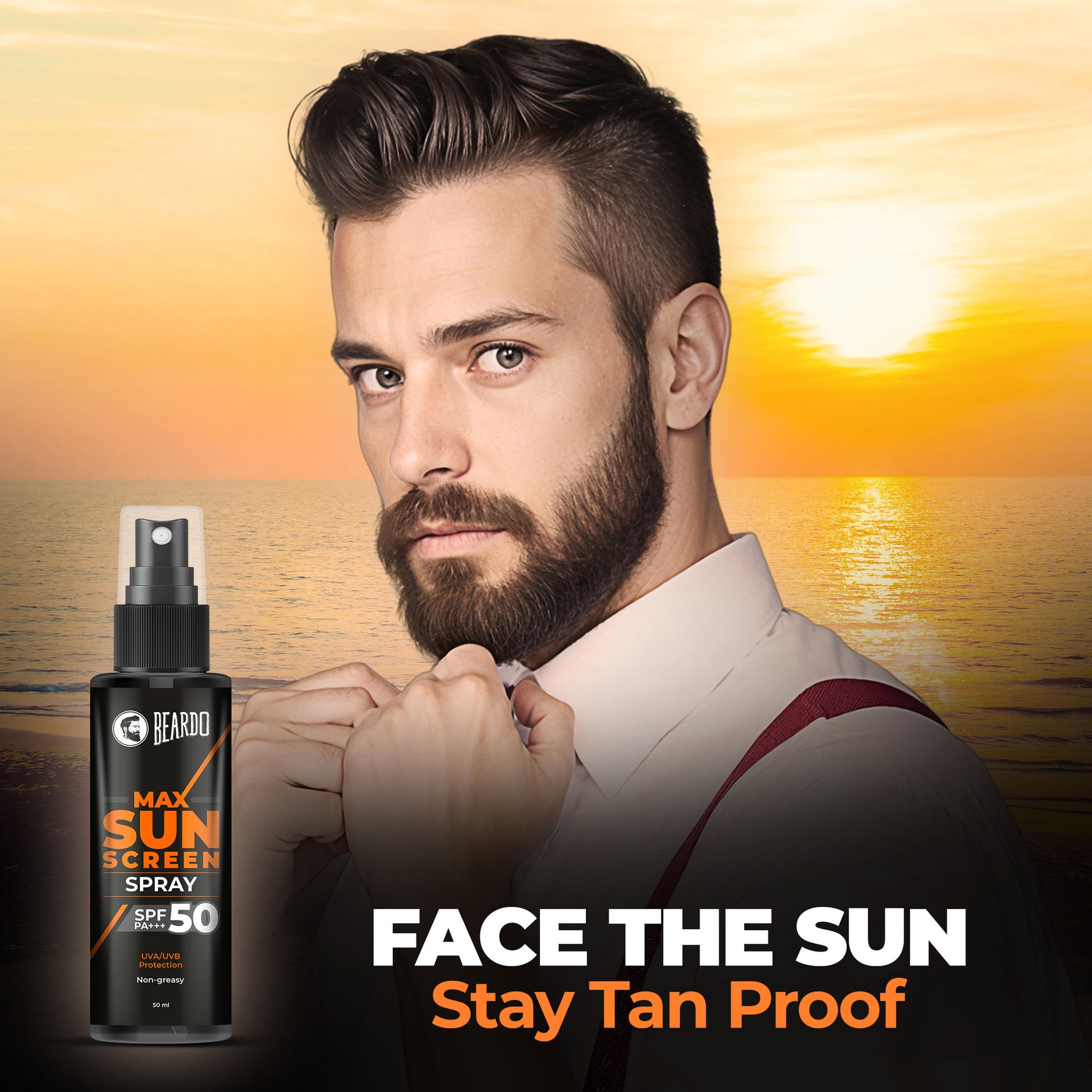 Beardo Max Sunscreen Spray SPF-50 P+++ For Indian Men,Non-Greasy Sunscreen Spray,For Oily Skin
