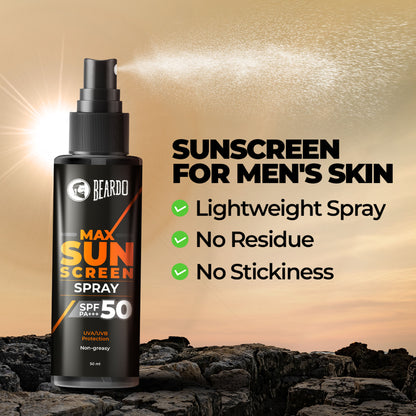 Beardo Max Sunscreen Spray SPF-50 P+++ For Indian Men,Non-Greasy Sunscreen Spray,For Oily Skin