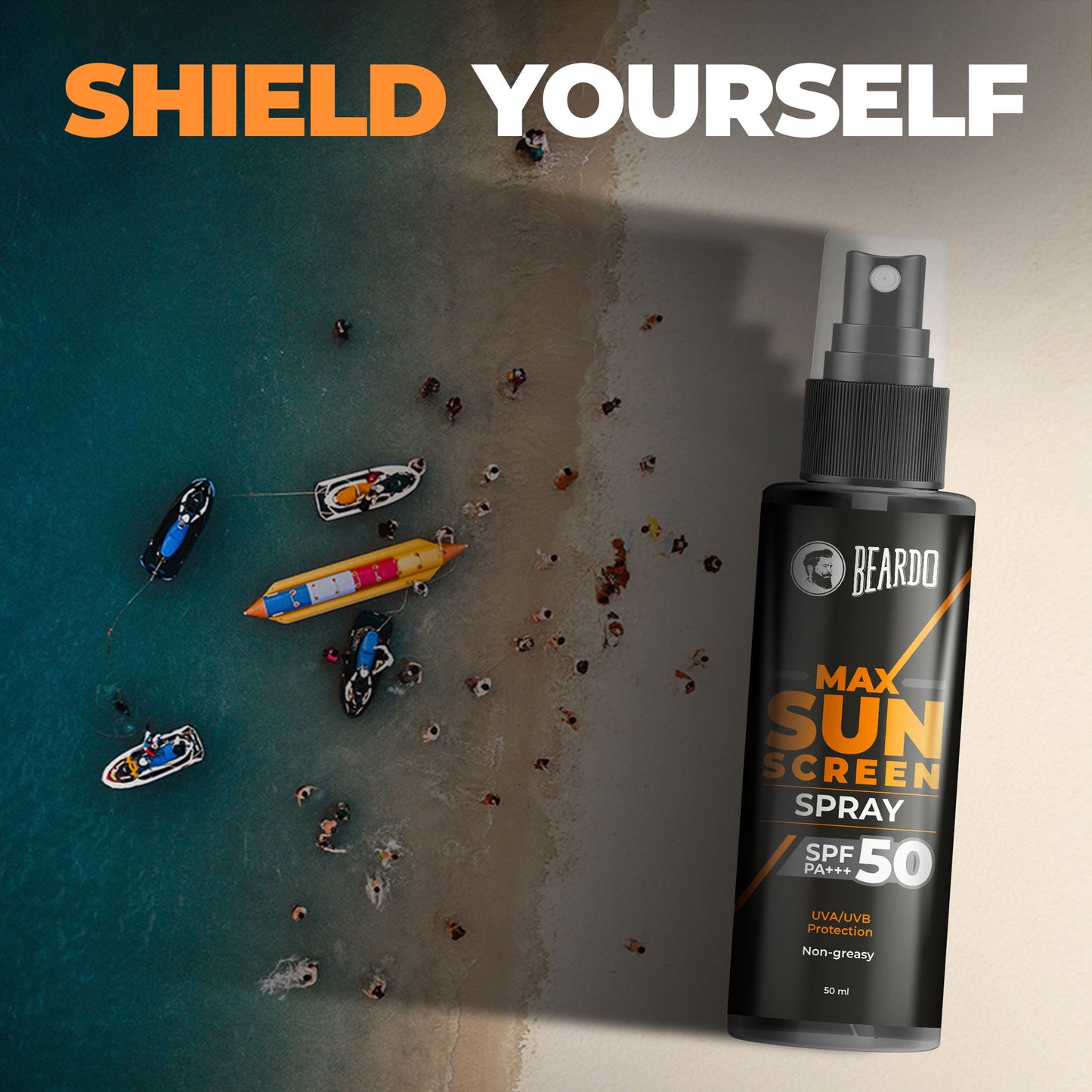 Beardo Max Sunscreen Spray SPF-50 P+++ For Indian Men,Non-Greasy Sunscreen Spray,For Oily Skin
