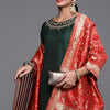 Dhiyona IE Women Green Thread Work Liva Kurta with Trousers & Dupatta