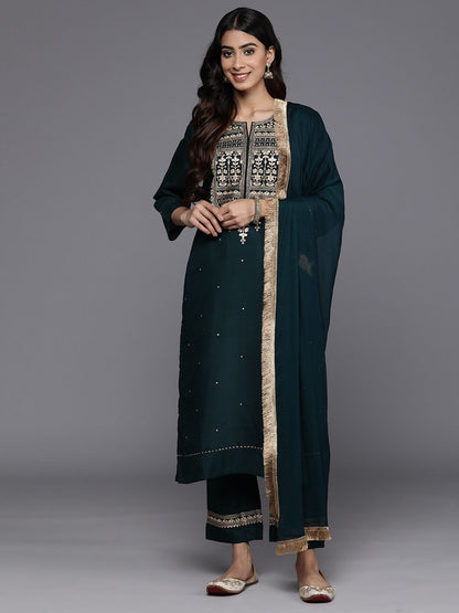 Indyancart VA Women'sFloral Yoke Design Regular Kurta with Trousers & With Dupatta