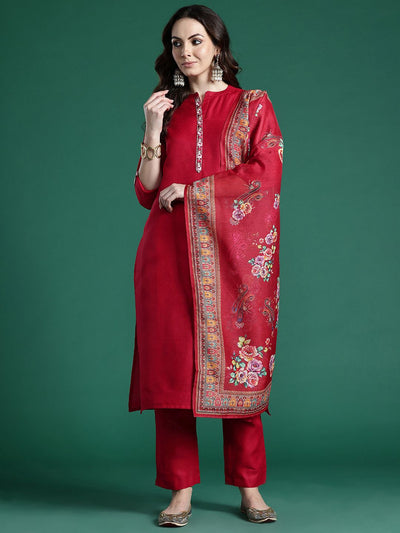 Indyancart IE Ethnic Motifs Embroidered Regular Kurta with Trousers & Dupatta