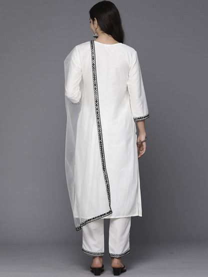 Dhiyona IE Ethnic Motifs Embroidered Regular Mirror Work Kurta with Trousers & Dupatta
