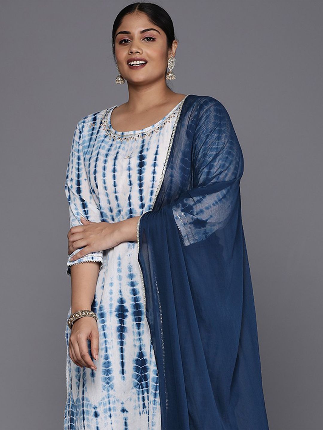 Indyancart VA Women'sPlus Size Dyed Regular Pure Cotton Kurta with Palazzos & Dupatta