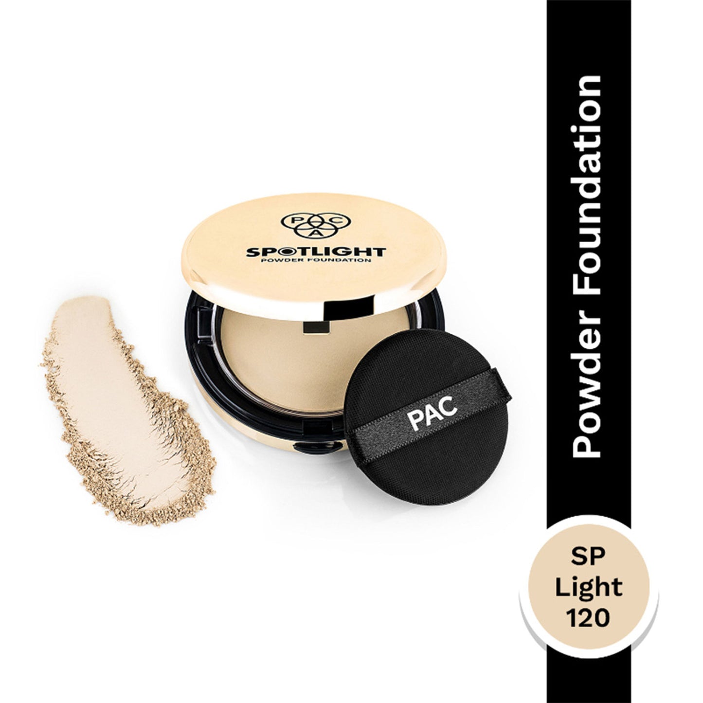 PAC Spotlight Powder Foundation - Soft Focus Base, Full Coverage, Smooth One stroke Application - SP Light 120