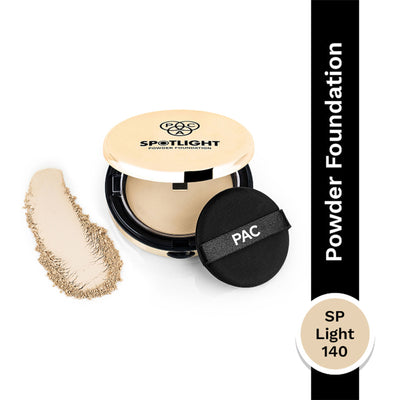 PAC Spotlight Powder Foundation - Soft Focus Base, Full Coverage, Smooth One stroke Application - SP Light 140