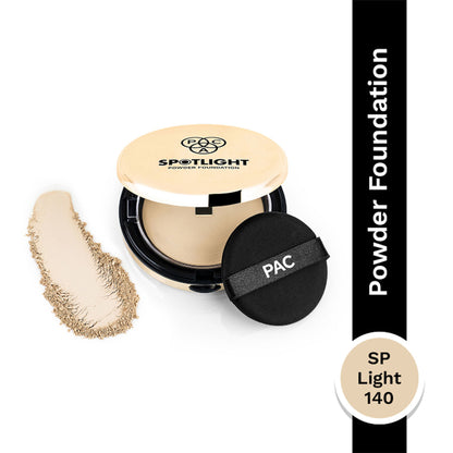 PAC Spotlight Powder Foundation - Soft Focus Base, Full Coverage, Smooth One stroke Application - SP Light 140