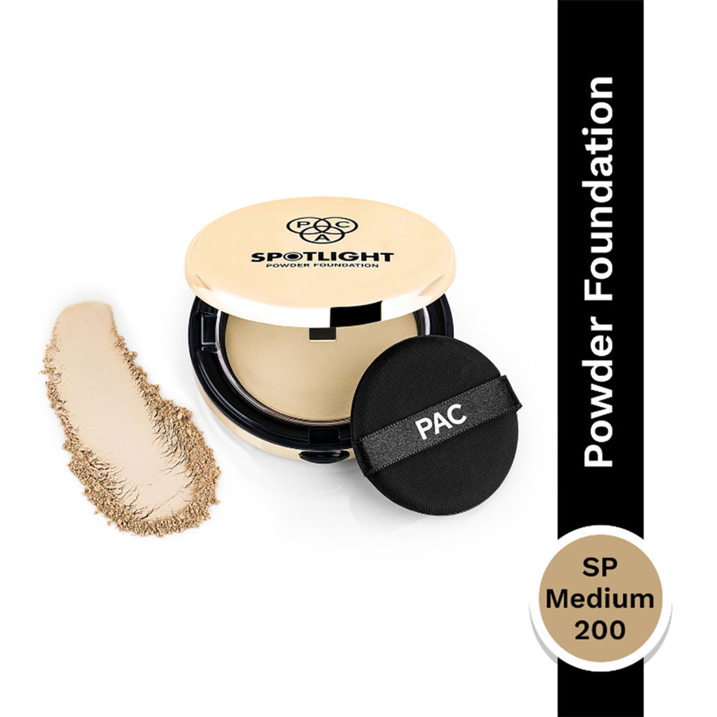 PAC Spotlight Powder Foundation - Soft Focus Base, Full Coverage, Smooth One stroke Application - SP Medium 200