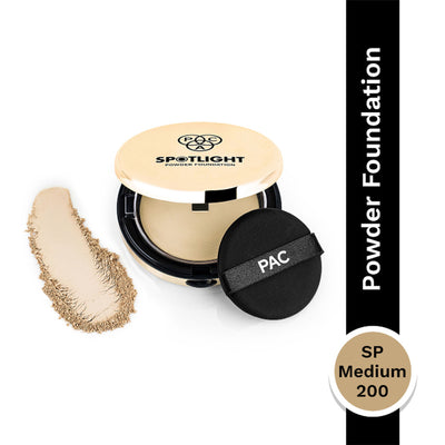 PAC Spotlight Powder Foundation - Soft Focus Base, Full Coverage, Smooth One stroke Application - SP Medium 200