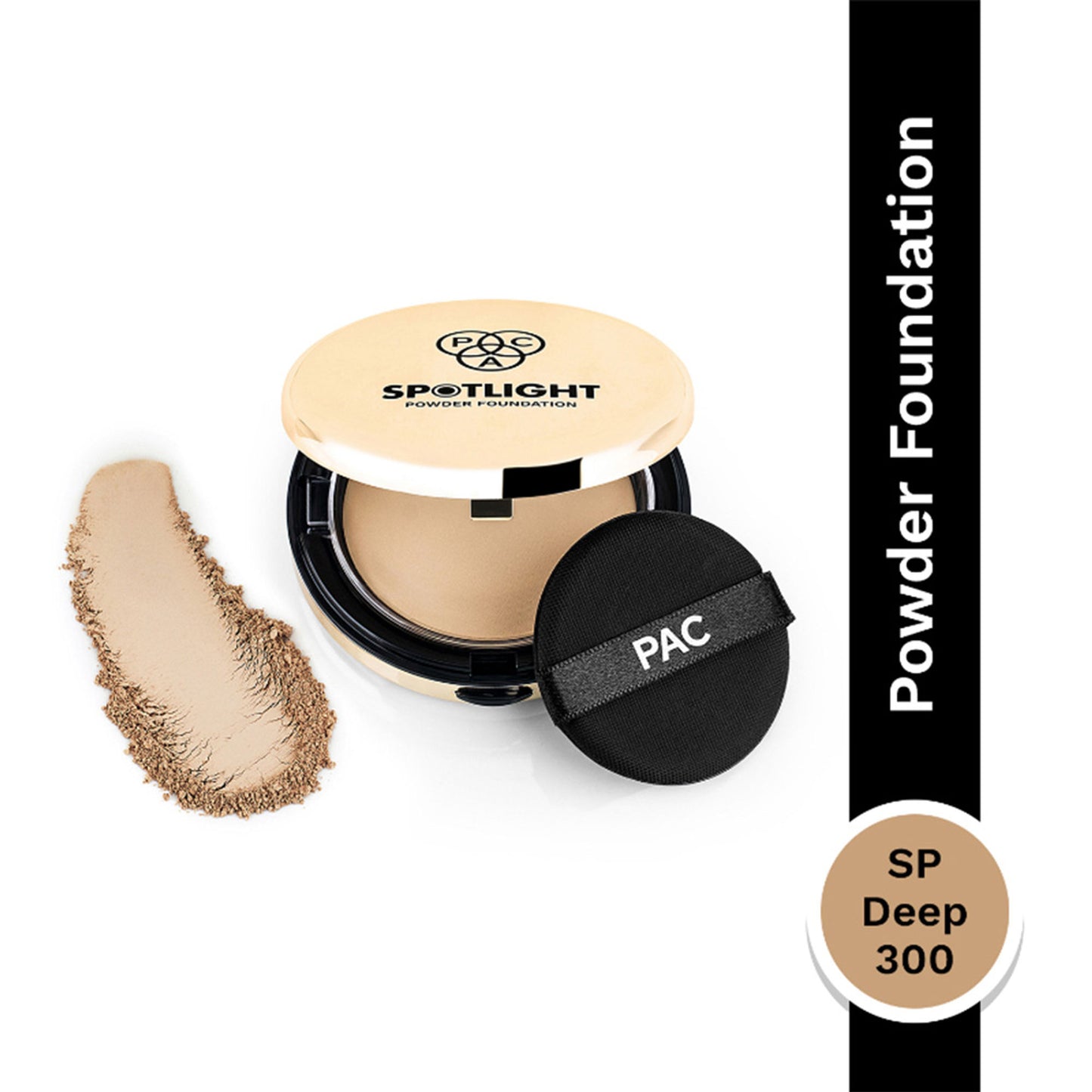 PAC Spotlight Powder Foundation - Soft Focus Base, Full Coverage, Smooth One stroke Application - SP Deep 300