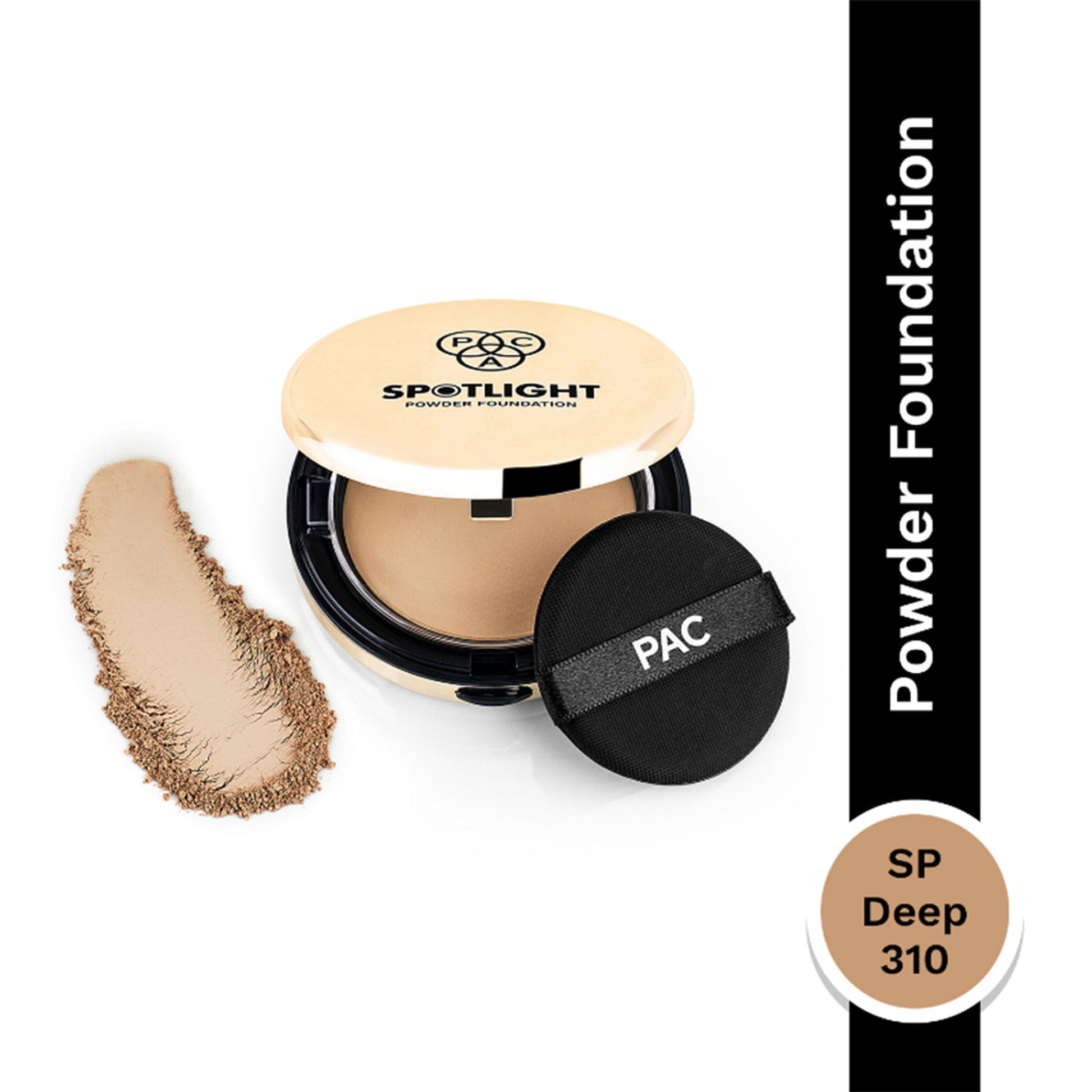 PAC Spotlight Powder Foundation - Soft Focus Base, Full Coverage, Smooth One stroke Application - SP Deep 310