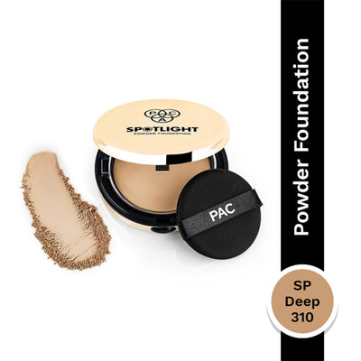 PAC Spotlight Powder Foundation - Soft Focus Base, Full Coverage, Smooth One stroke Application - SP Deep 310