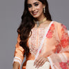 Dhiyona IE Women Floral Yoke Design Regular Thread Work Liva Kurta with Trousers & Dupatta