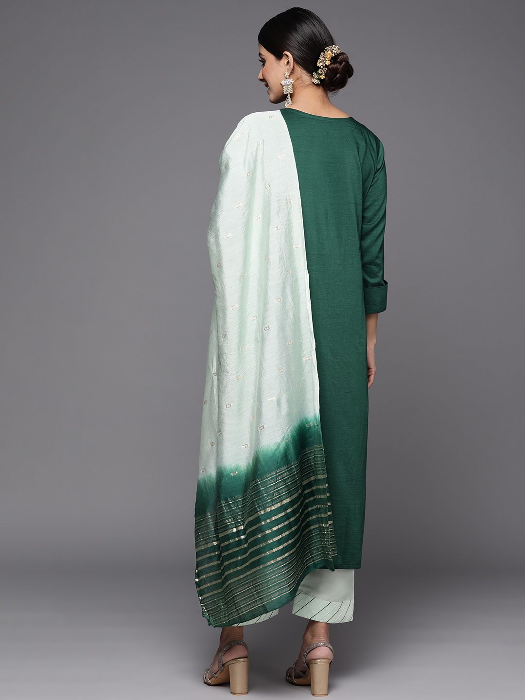 Dhiyona VA Women's Green Embroidered Gotta Patti Pure Cotton Kurta with Trousers & Dupatta