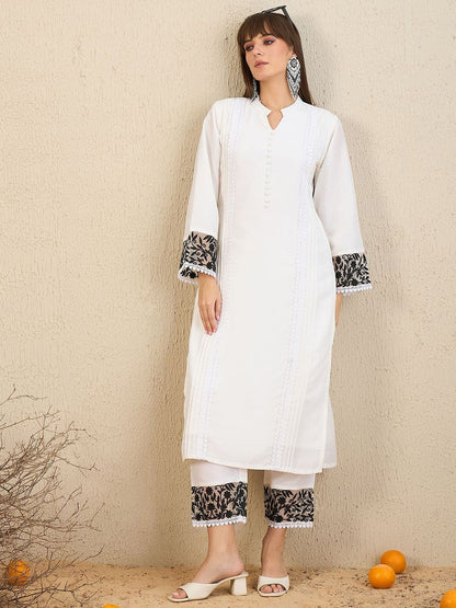 Indyancart IE Mandarin Collar Straight Tunic With Trousers
