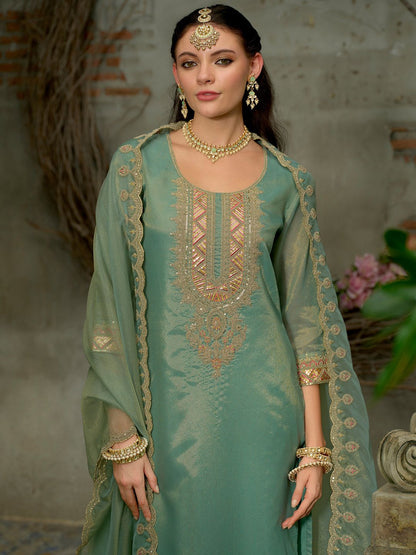 Yoke Design Round Neck Kurta With Trousers & Dupatta