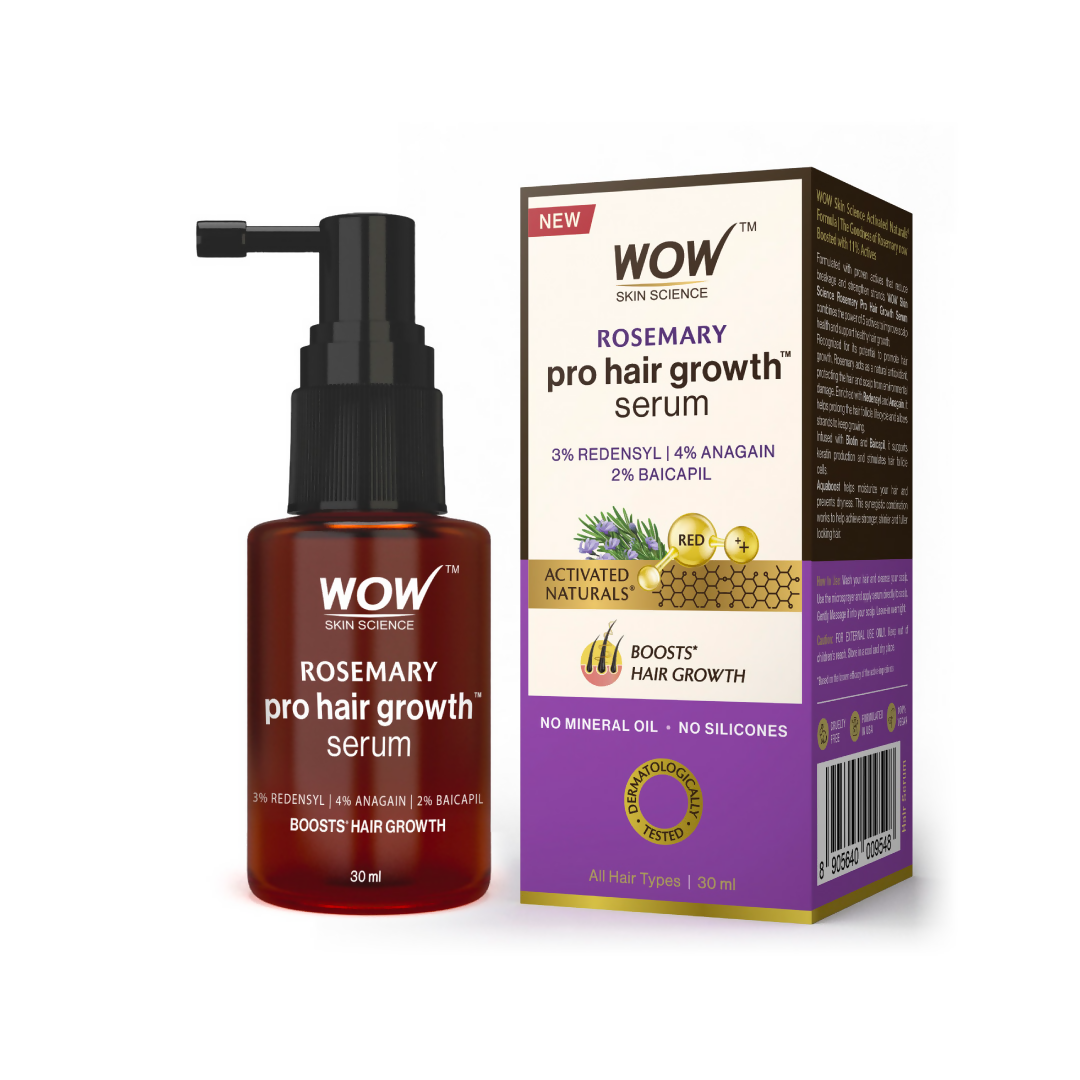 Dove Wow Skin Science Rosemary hair growth serum for denser hair, with a clear bottle and dropper applicator in the image.