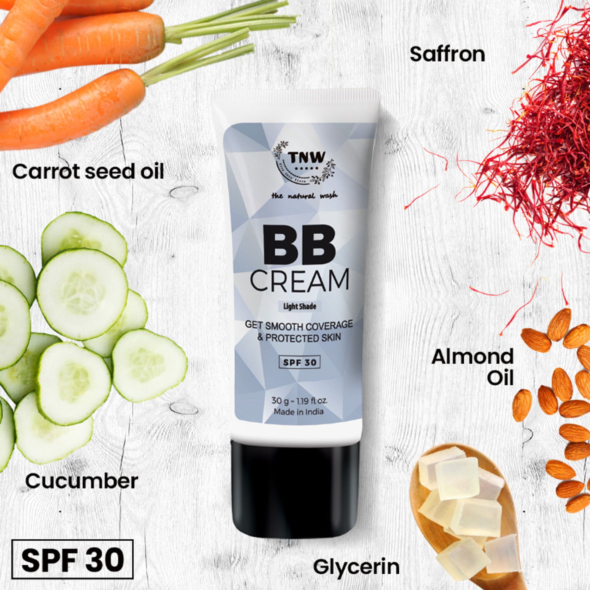 TNW The Natural Wash BB Cream With SPF 30 Sun Protection Gives Instant Fairness - Light Shade 01