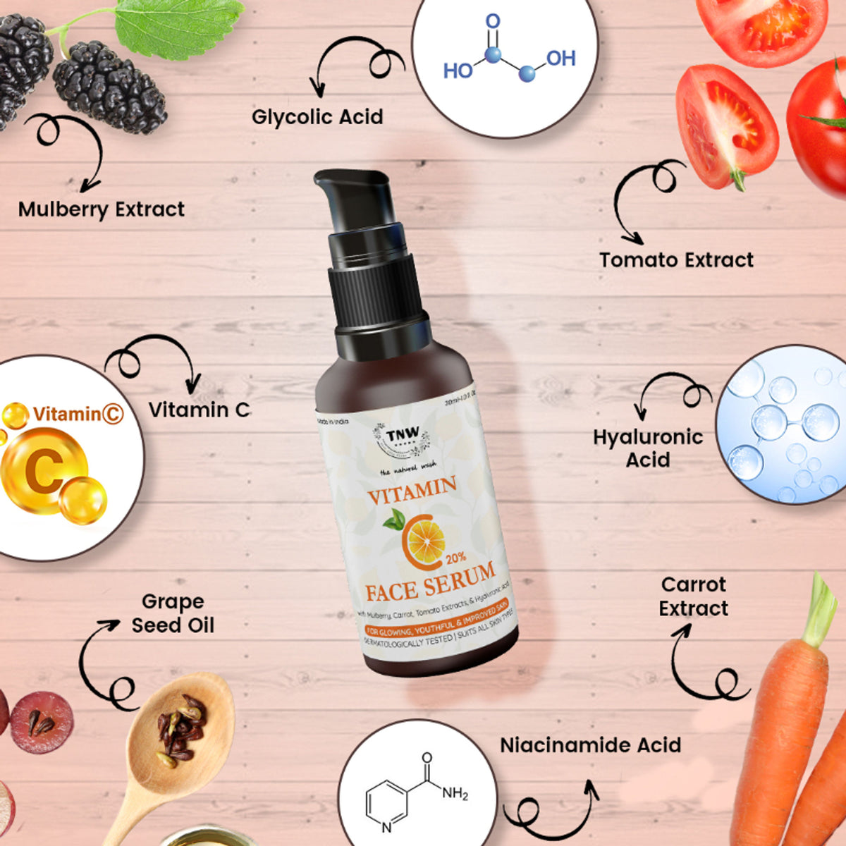 TNW The Natural Wash 20% Vitamin C Face Serum with Mulberry Extract for Glowing & Radiant Skin