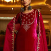 Indyancart IE Women Ethnic Motifs Embroidered Regular Velvet Kurta with Trousers & With Dupatta