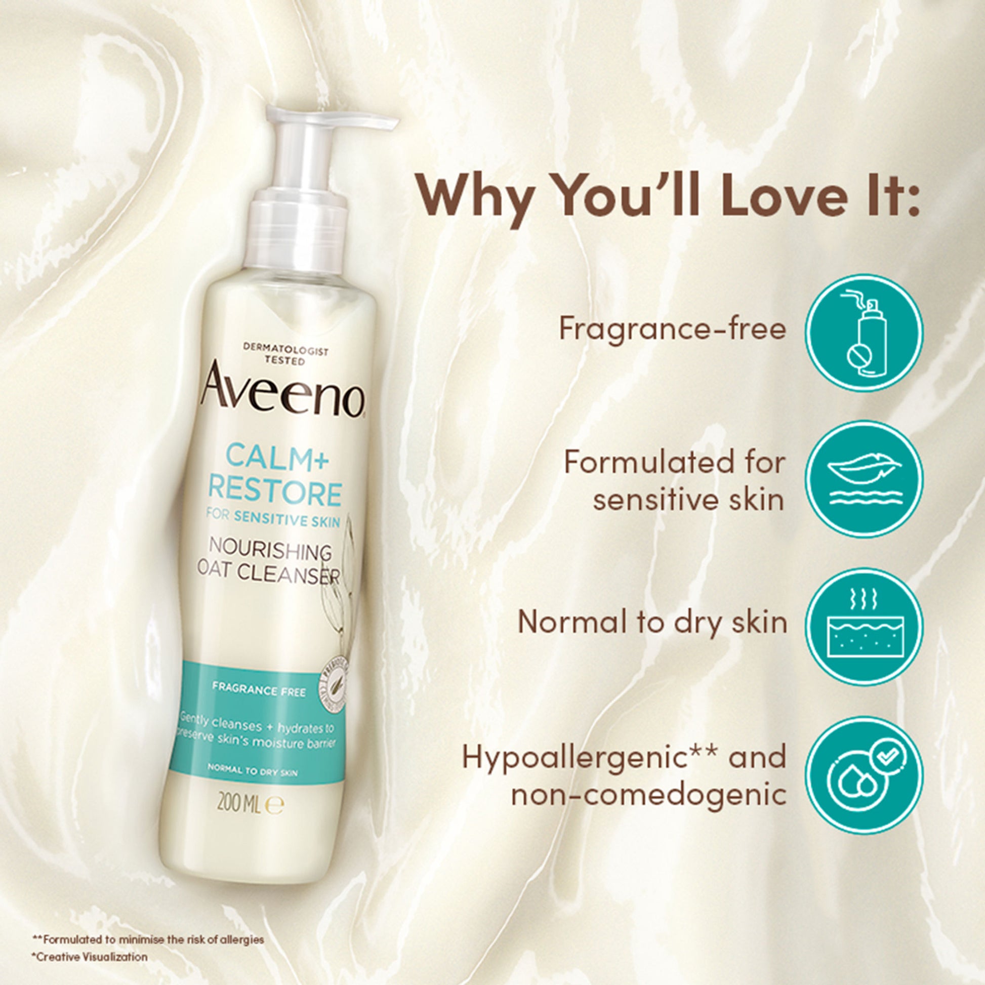 Aveeno Calm + Restore Non Foaming Moisturising Oat Face Wash Dry Sensitive Skin Dermat Recommended