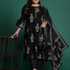 Indyancart IE Plus Size Floral Printed Sequinned Pure Cotton Kurta with Trousers & With Dupatta