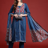 Dhiyona IE Ethnic Motifs Printed Thread Work Kurta with Trousers & Dupatta