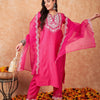 Dhiyona IE Floral Embroidered Regular Thread Work Liva Kurta with Trousers & Dupatta