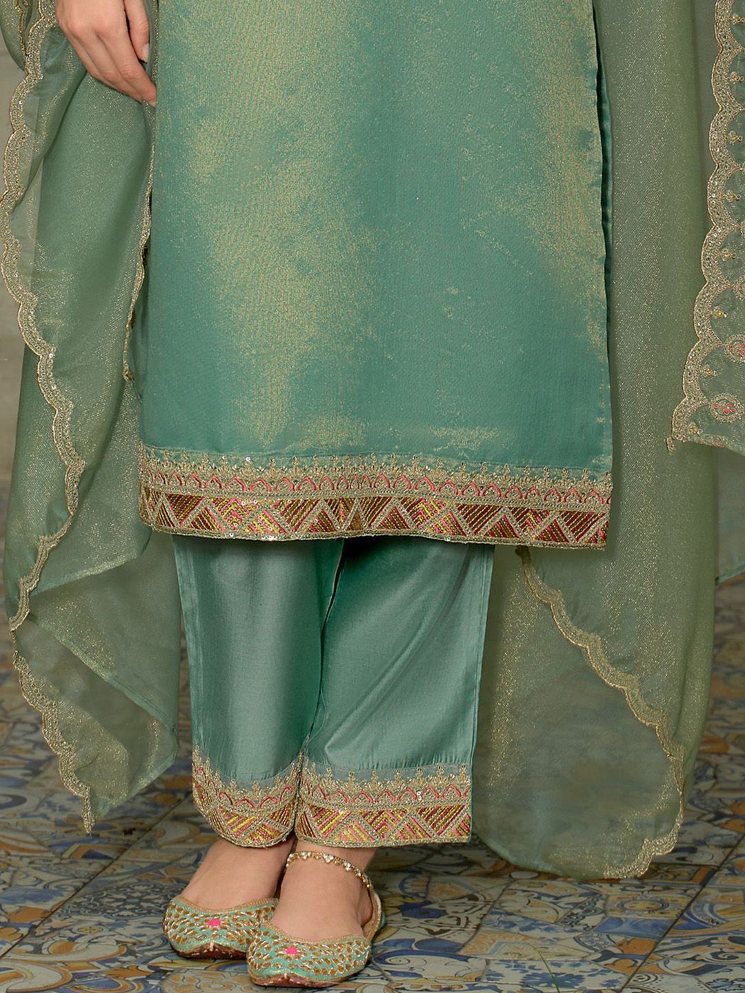 Indyancart IE Women's Ethnic Motifs Embroidered Kurta with Trousers & Dupatta
