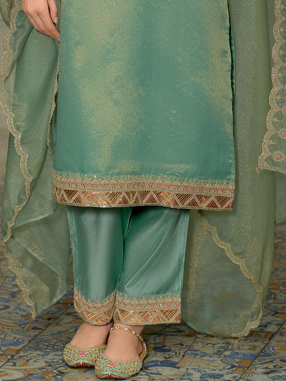 Indyancart IE Women's Ethnic Motifs Embroidered Kurta with Trousers & Dupatta