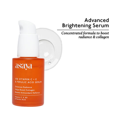 Asaya 15% Vitamin C + E Serum For Face With Ferulic Acid Lightweight Face Serum For Glowing Skin