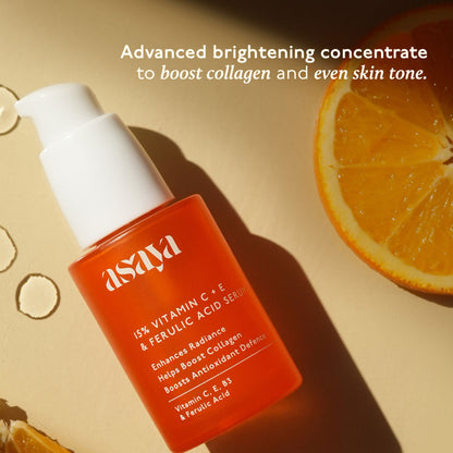 Asaya 15% Vitamin C + E Serum For Face With Ferulic Acid Lightweight Face Serum For Glowing Skin