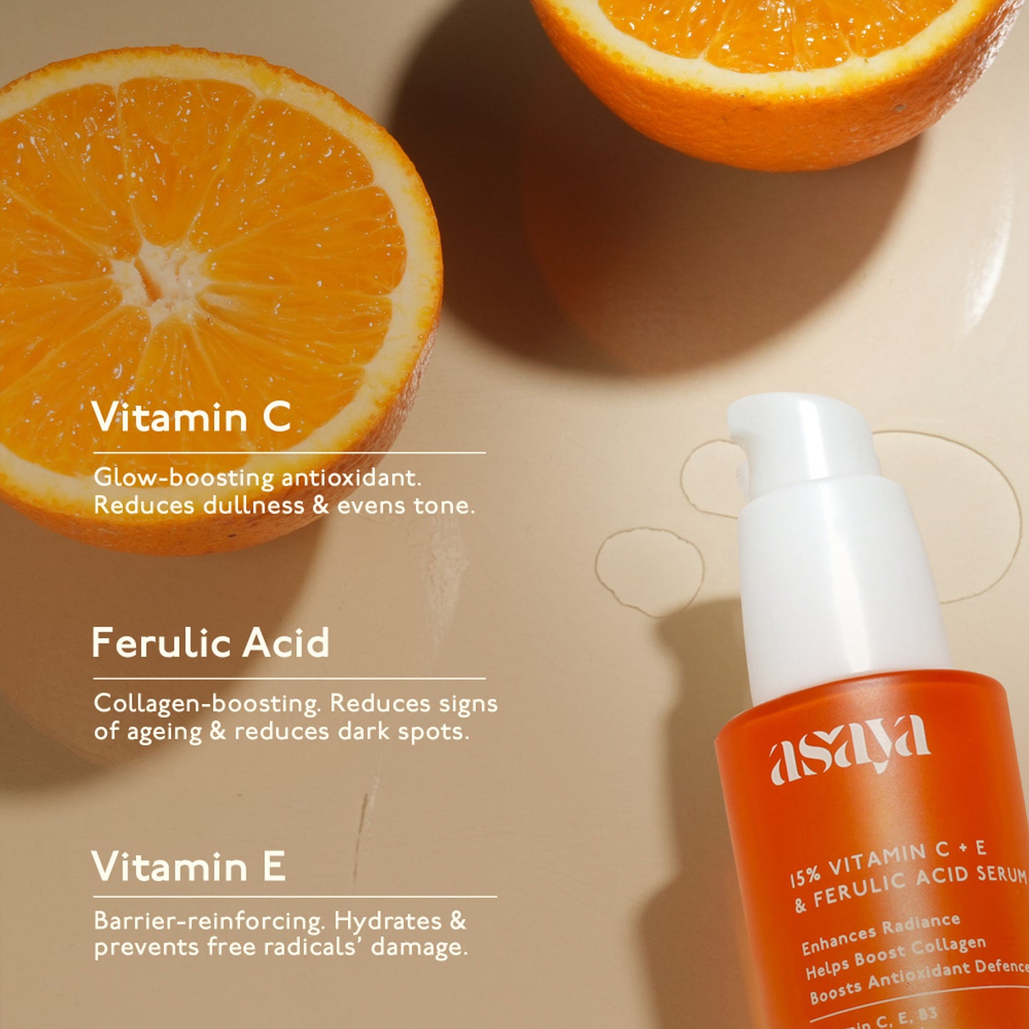 Asaya 15% Vitamin C + E Serum For Face With Ferulic Acid Lightweight Face Serum For Glowing Skin