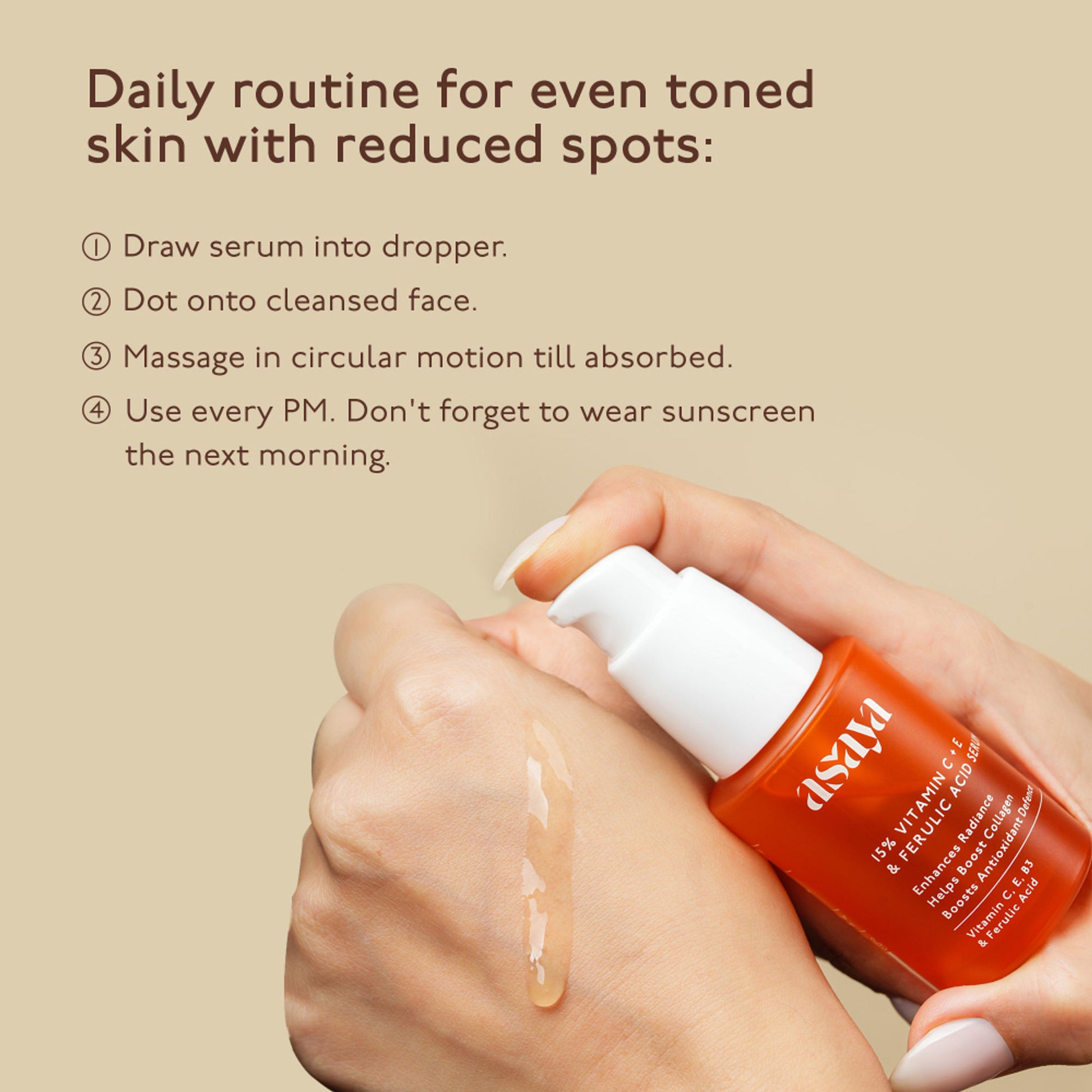 Asaya 15% Vitamin C + E Serum For Face With Ferulic Acid Lightweight Face Serum For Glowing Skin