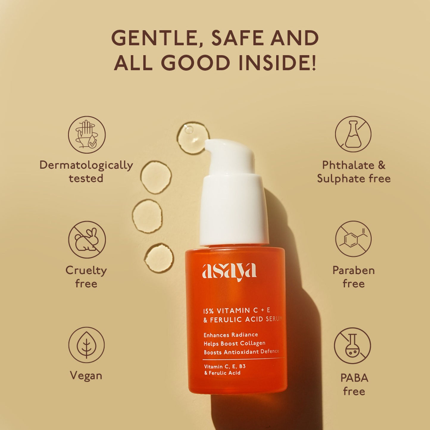 Asaya 15% Vitamin C + E Serum For Face With Ferulic Acid Lightweight Face Serum For Glowing Skin