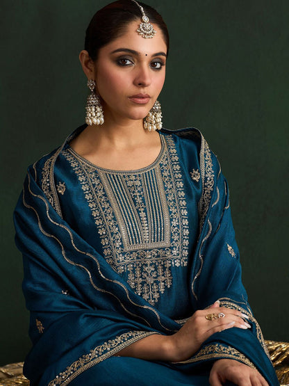 Indyancart IE Women Ethnic Motifs Embroidered Regular Kurta with Trousers & With Dupatta