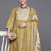Indyancart IE Bandhani Printed Regular Thread Work Pure Cotton Kurta With Trousers & Dupatta