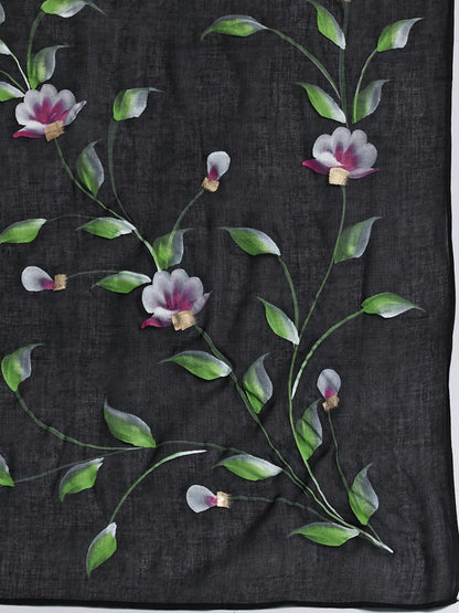 Indyancart IE Floral Printed Pure Cotton Kurta With Trousers & Dupatta