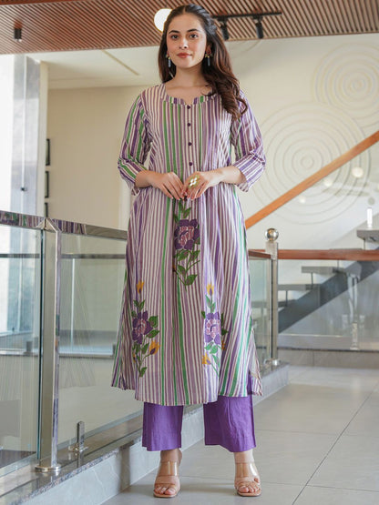 Dhiyona IE Floral Printed Pure Cotton Tunic With Trousers Co-Ords