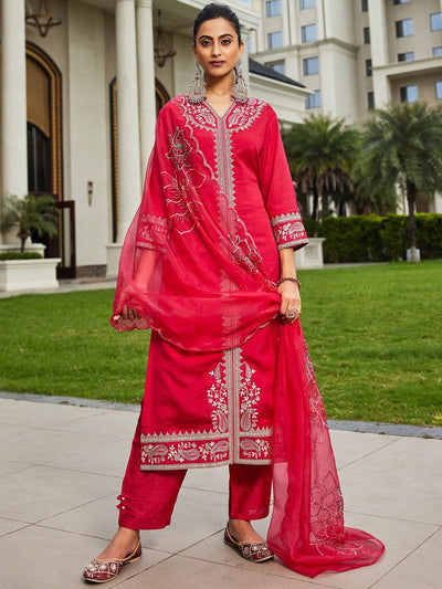 Dhiyona IE Women Floral Embroidered Regular Kurta with Trousers & With Dupatta